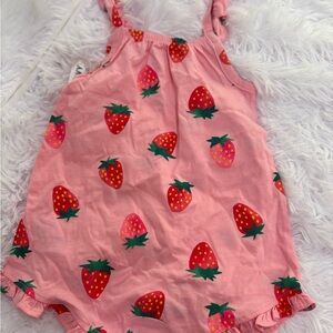 Girls Pink Strawberry Print Romper